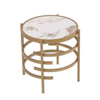 Table d'appoint Grondin 20.67" à plateau rond en pierre frittée avec piétement en métal, table d'appoint de style moderne avec patins antidérapants