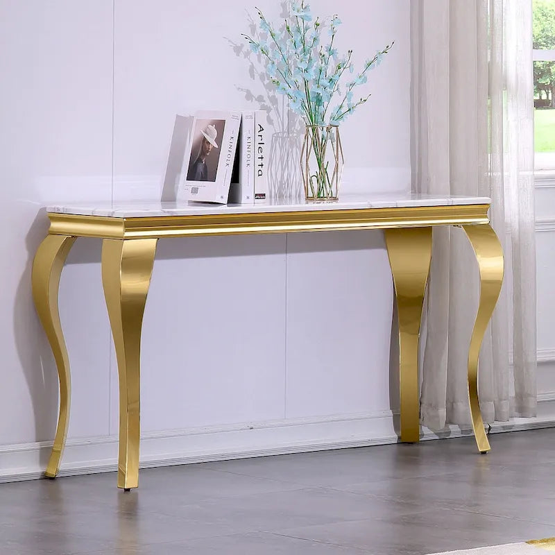 Console moderne avec plateau de 50 cm et pieds en acier inoxydable pour salon, entrée, couloir, bureau, hall