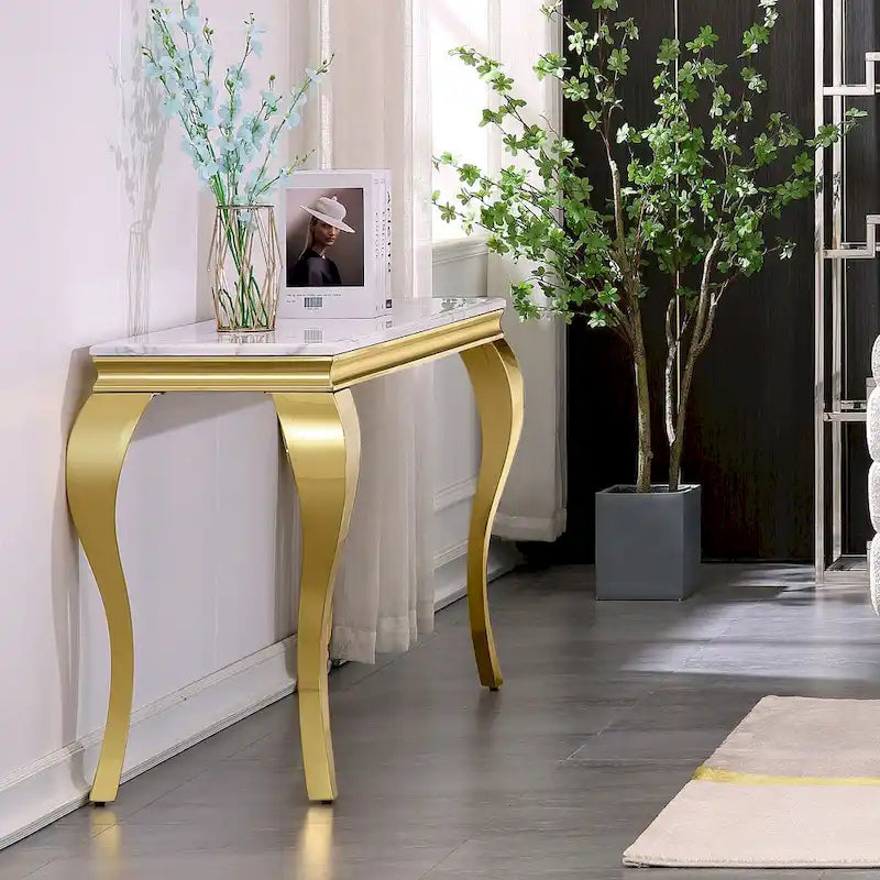 Console moderne avec plateau de 50 cm et pieds en acier inoxydable pour salon, entrée, couloir, bureau, hall