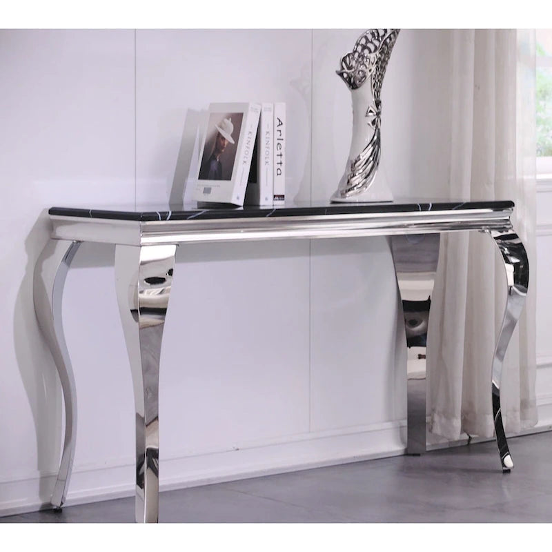 Console moderne avec plateau de 50 cm et pieds en acier inoxydable pour salon, entrée, couloir, bureau, hall
