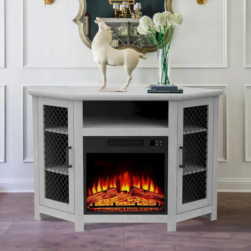 Meuble TV de 113,8 cm avec cheminée électrique de 45,7 cm et étagères - N/A