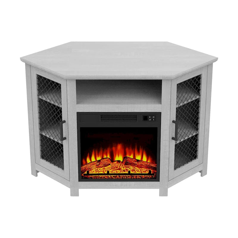 Meuble TV de 113,8 cm avec cheminée électrique de 45,7 cm et étagères - N/A