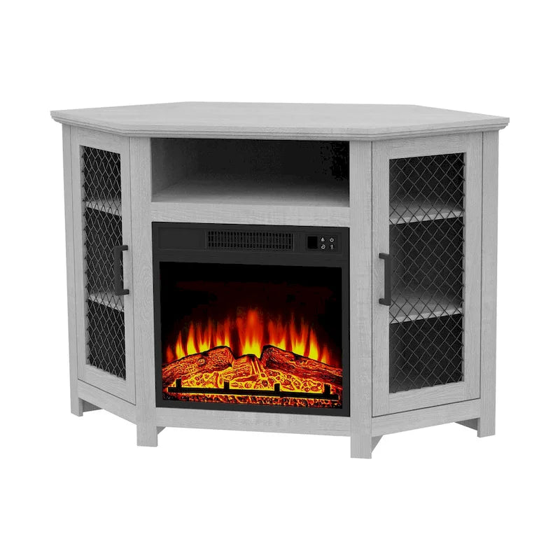 Meuble TV de 113,8 cm avec cheminée électrique de 45,7 cm et étagères - N/A