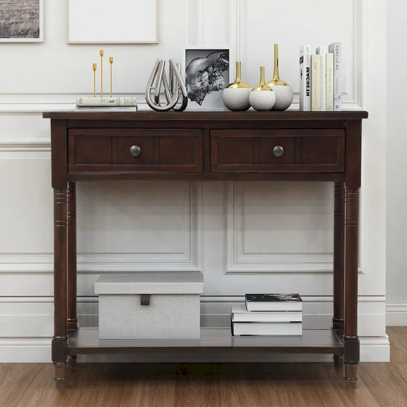 Console moderne avec deux tiroirs et une étagère inférieure