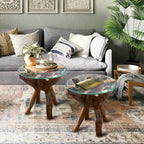 Table d'appoint Chic Teak en bois de racine de teck rustique avec plateau en verre rond de 24 pouces