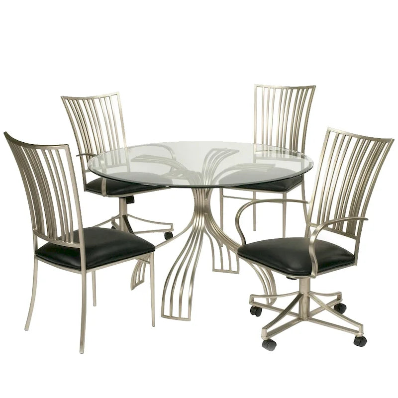 Table à manger Somette Ashton en nickel brossé et verre – Plateau : 47 x 48 x 48 – Base : 29,33 x 32,99 x 32,99