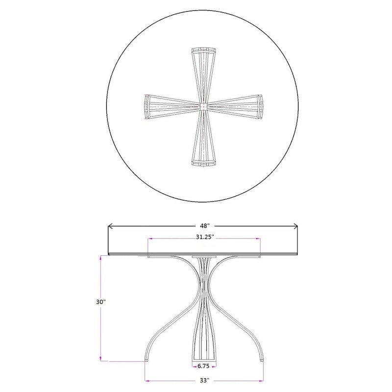 Table à manger Somette Ashton en nickel brossé et verre – Plateau : 47 x 48 x 48 – Base : 29,33 x 32,99 x 32,99