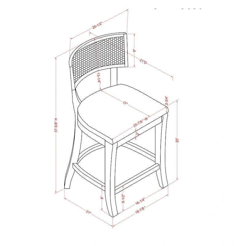 Chaises de comptoir Berwil en bois à dossier en cannage par Furniture of America