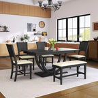 Ensemble de salle à manger 6 pièces demi-rond en bois avec longue banquette et 4 chaises de salle à manger, style moderne