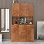 Armoire haute et meuble de cuisine de 180 cm, avec 6 portes, 1 étagère ouverte et 1 tiroir pour chambre à coucher, Noyer