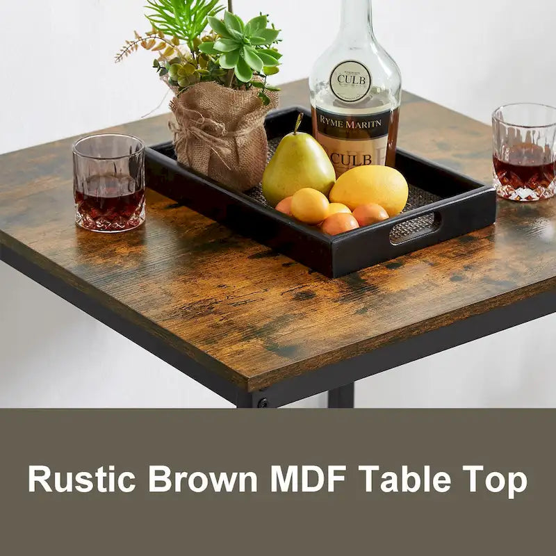 Ensemble table de bar et 2 tabourets de bar Mieres, style industriel, rustique, 3 pièces, pour cuisine, salle à manger