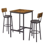 Ensemble table de bar et 2 tabourets de bar Mieres, style industriel, rustique, 3 pièces, pour cuisine, salle à manger