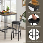 Ensemble table de bar et 2 tabourets de bar Mieres, style industriel, rustique, 3 pièces, pour cuisine, salle à manger