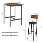 Ensemble table de bar et 2 tabourets de bar Mieres, style industriel, rustique, 3 pièces, pour cuisine, salle à manger