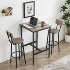 Ensemble table de bar et 2 tabourets de bar Mieres, style industriel, rustique, 3 pièces, pour cuisine, salle à manger