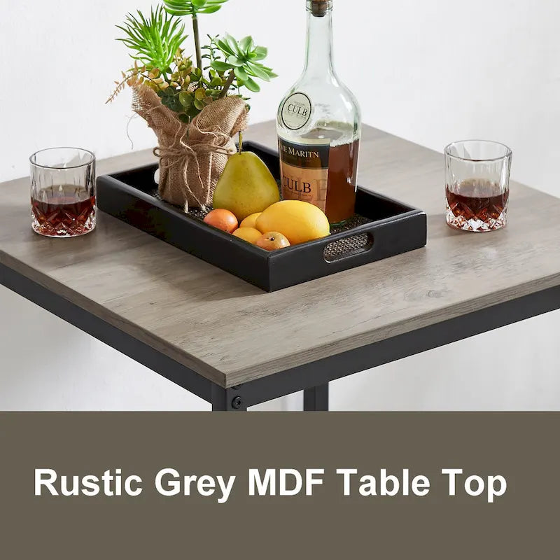 Ensemble table de bar et 2 tabourets de bar Mieres, style industriel, rustique, 3 pièces, pour cuisine, salle à manger