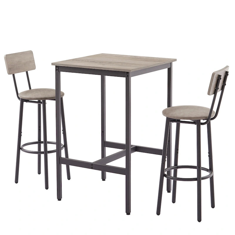 Ensemble table de bar et 2 tabourets de bar Mieres, style industriel, rustique, 3 pièces, pour cuisine, salle à manger
