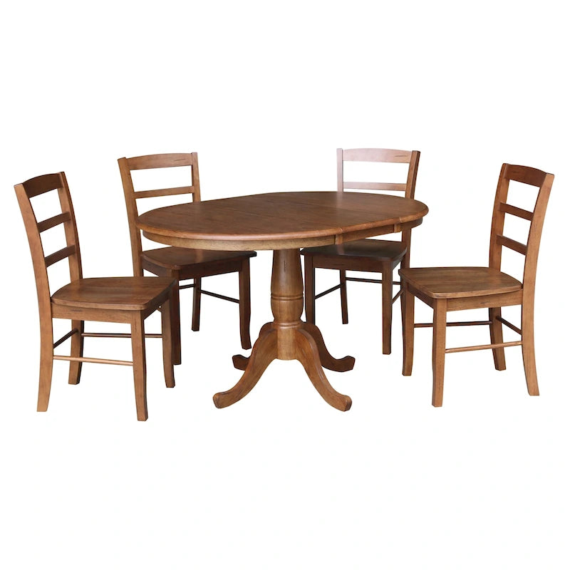 Table ronde à piédestal de 36 po avec rallonge de 12 po et 4 chaises Madrid