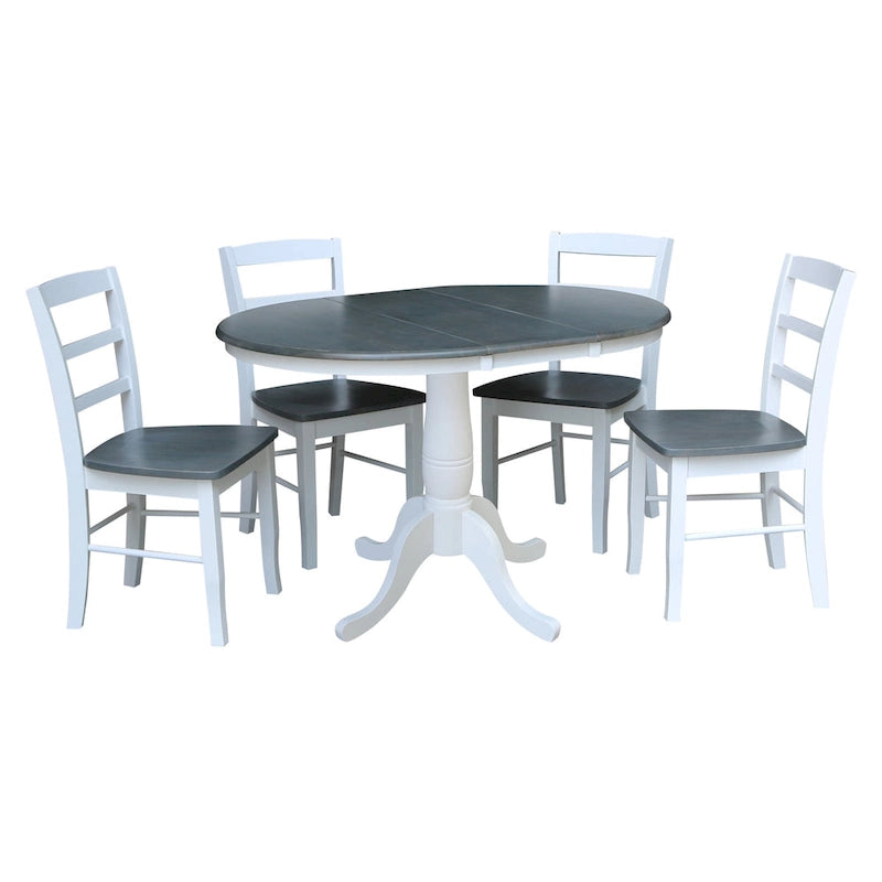 Table ronde à piédestal de 36 po avec rallonge de 12 po et 4 chaises Madrid