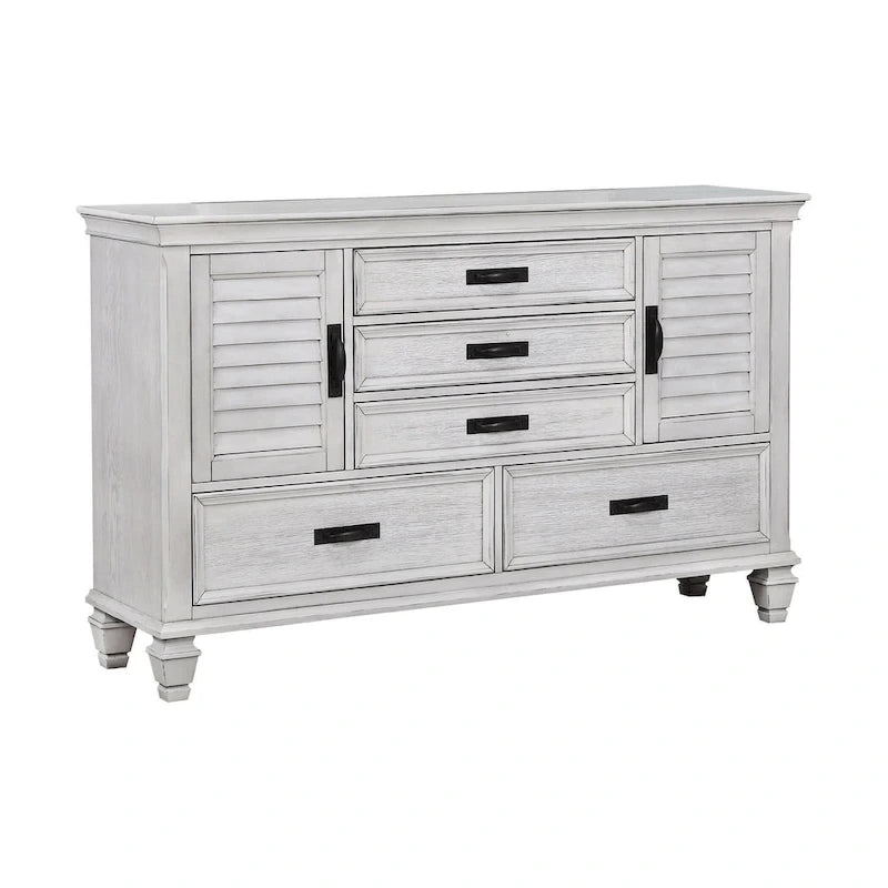 Ensemble de chambre Capistrano blanc antique 4 pièces avec 2 tables de nuit et commode
