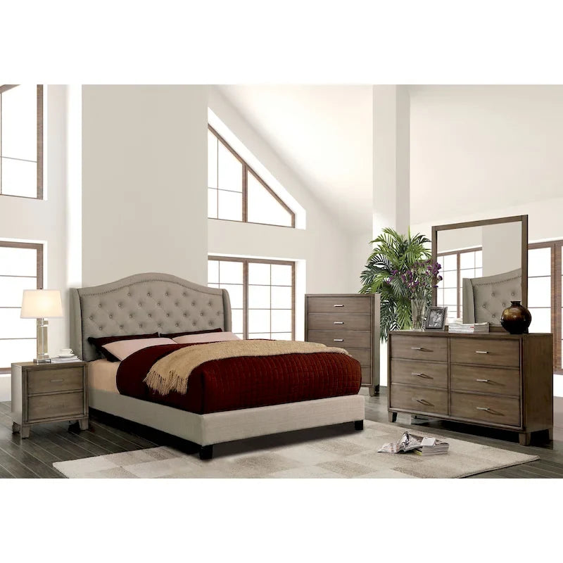 Lit plateforme capitonné traditionnel en tissu gris Wall de Furniture of America