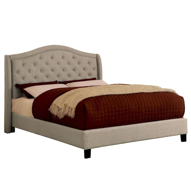 Lit plateforme capitonné traditionnel en tissu gris Wall de Furniture of America
