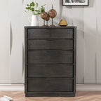 Ensemble de lit à panneaux en bois Belani de Roundhill Furniture, lit, commode, miroir, deux tables de chevet et chiffonnier, espresso