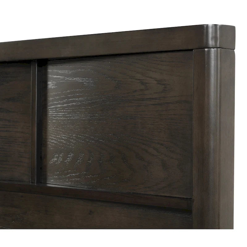 Ensemble de lit à panneaux en bois Belani de Roundhill Furniture, lit, commode, miroir, deux tables de chevet et chiffonnier, espresso
