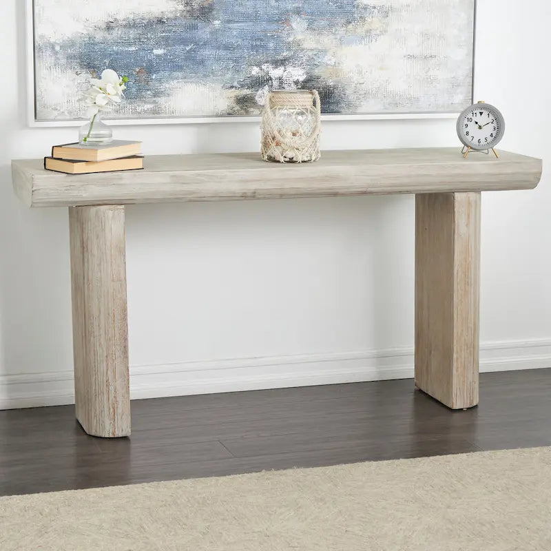 Console en bois simpliste avec pieds blocs - Beige - Roche River Decor - 16Lx63Px32H