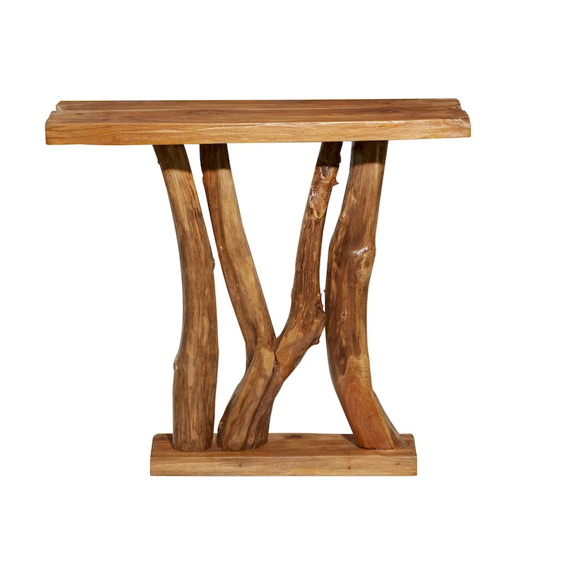 Console en bois de teck à bords irréguliers, tronc d'arbre - Marron - Décor Roche River - 14L x 35P x 32H