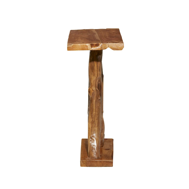 Console en bois de teck à bords irréguliers, tronc d'arbre - Marron - Décor Roche River - 14L x 35P x 32H