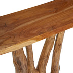 Console en bois de teck à bords irréguliers, tronc d'arbre - Marron - Décor Roche River - 14L x 35P x 32H
