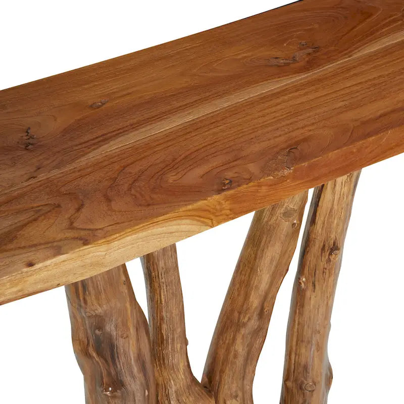Console en bois de teck à bords irréguliers, tronc d'arbre - Marron - Décor Roche River - 14L x 35P x 32H