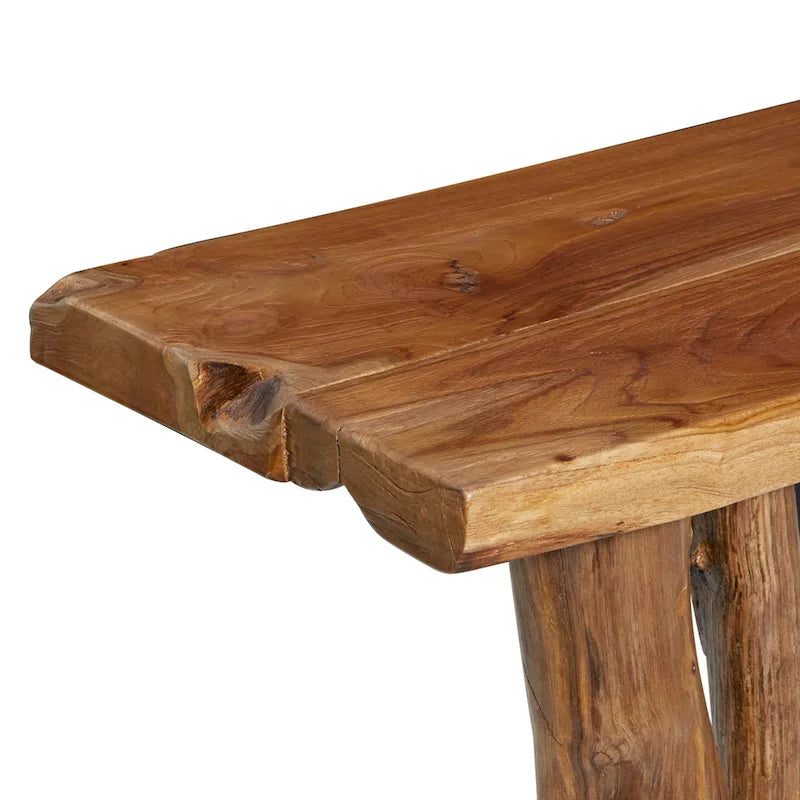 Console en bois de teck à bords irréguliers, tronc d'arbre - Marron - Décor Roche River - 14L x 35P x 32H
