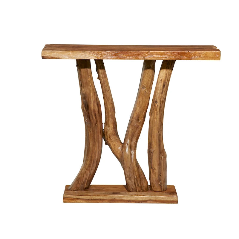 Console en bois de teck à bords irréguliers, tronc d'arbre - Marron - Décor Roche River - 14L x 35P x 32H
