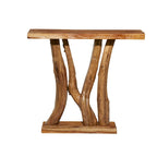Console en bois de teck à bords irréguliers, tronc d'arbre - Marron - Décor Roche River - 14L x 35P x 32H