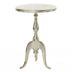 Petite table d'appoint tourbillonnée en aluminium avec plateau martelé et pieds à volutes – Argent – Roche River Decor – 15 larg. x 15 long. x 22 haut.