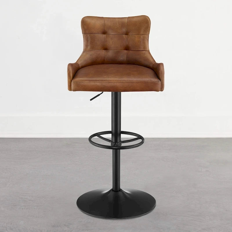Tabouret de bar Art Leon en cuir véritable et hauteur réglable