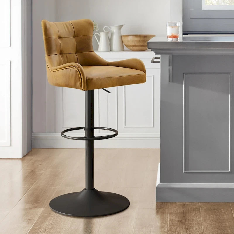 Tabouret de bar Art Leon en cuir véritable et hauteur réglable