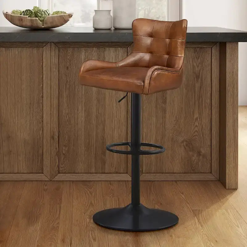 Tabouret de bar Art Leon en cuir véritable et hauteur réglable