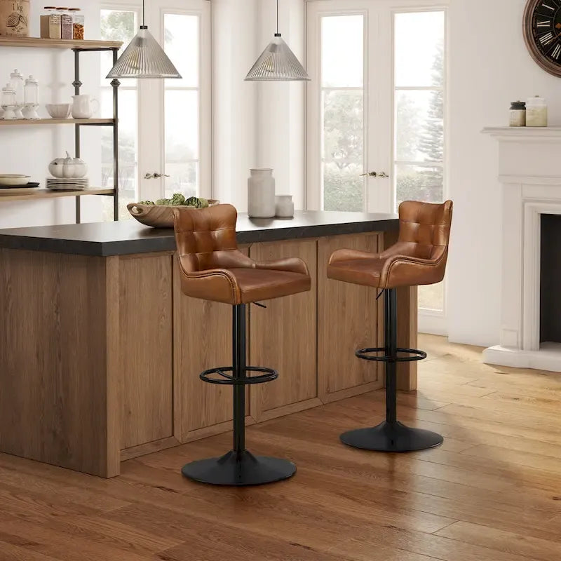 Tabouret de bar Art Leon en cuir véritable et hauteur réglable