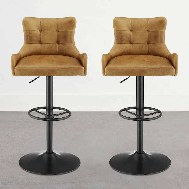 Tabouret de bar Art Leon en cuir véritable et hauteur réglable
