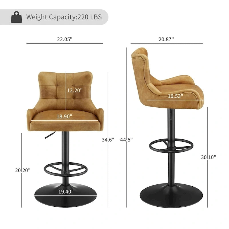 Tabouret de bar Art Leon en cuir véritable et hauteur réglable