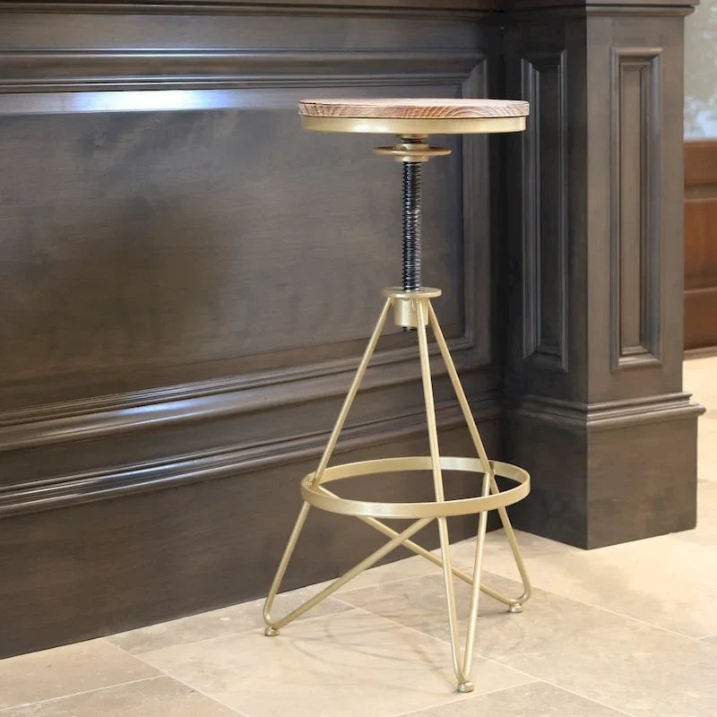 Tabouret de bar réglable en bois patiné et doré – Unité