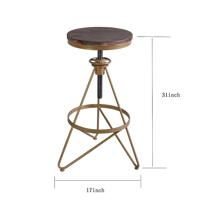 Tabouret de bar réglable en bois patiné et doré – Unité