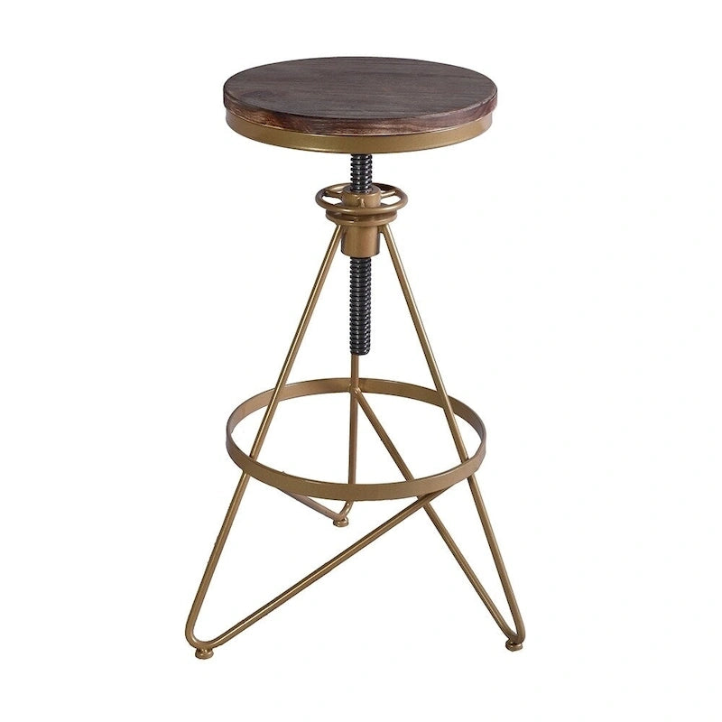 Tabouret de bar réglable en bois patiné et doré – Unité