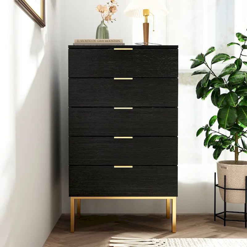 Commode de rangement à 5 tiroirs, Unité de rangement pour chambre à coucher, Chiffonnier