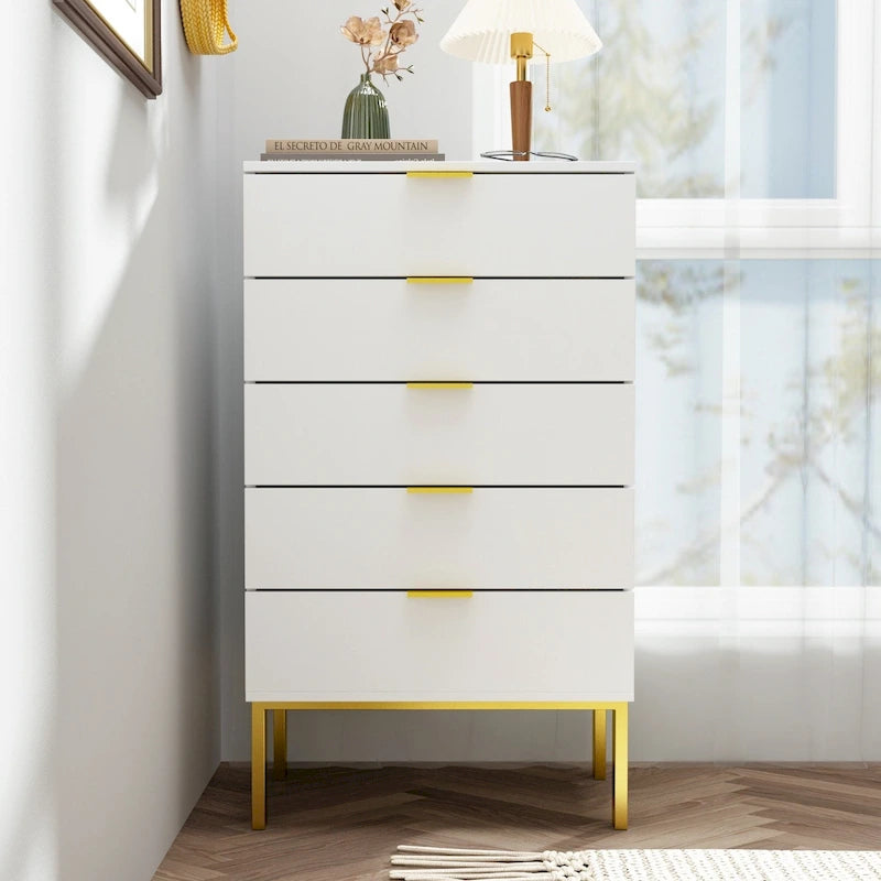 Commode de rangement à 5 tiroirs, Unité de rangement pour chambre à coucher, Chiffonnier