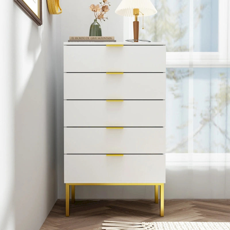 Commode de rangement à 5 tiroirs, Unité de rangement pour chambre à coucher, Chiffonnier