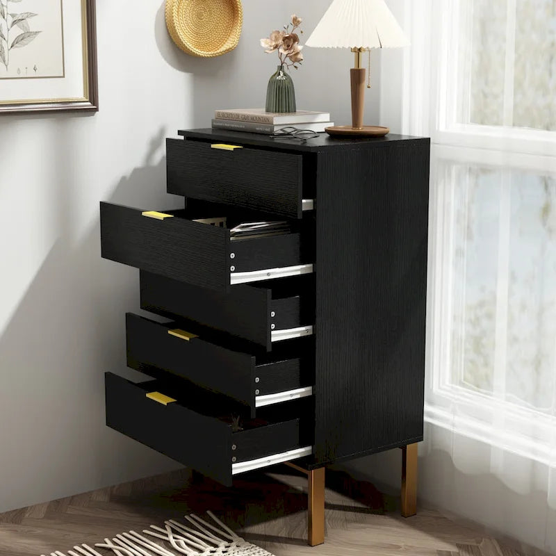 Commode de rangement à 5 tiroirs, Unité de rangement pour chambre à coucher, Chiffonnier